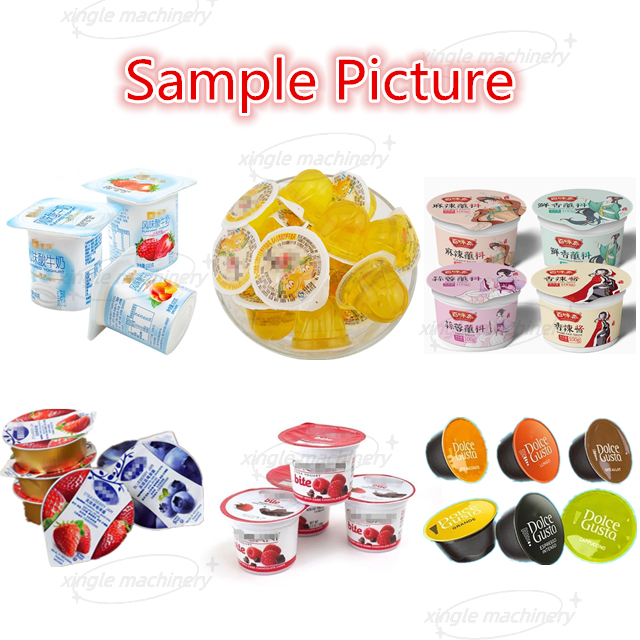 Máquina automática de llenado y sellado de vasos de yogur, gelatina y salsa