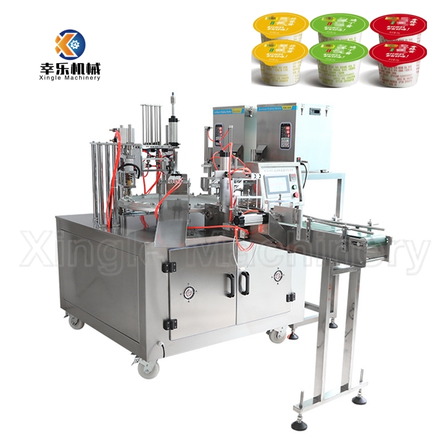 Máquina automática de llenado y sellado de vasos de yogur, gelatina y salsa