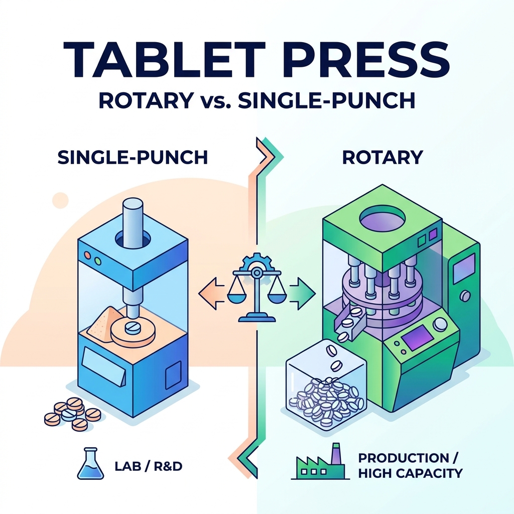 Prensa de tabletas rotativa versus de un solo punzón: capacidad, herramientas y aplicaciones