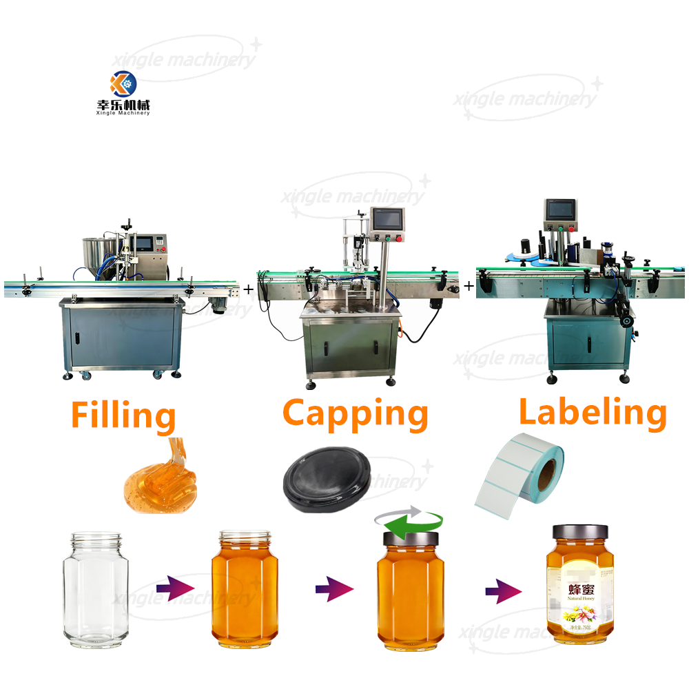 Línea de llenado automática de miel y mermelada de embotellado de botellas de vidrio de plástico